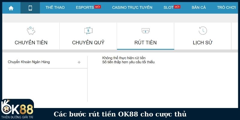 Các bước rút tiền OK88 cho cược thủ